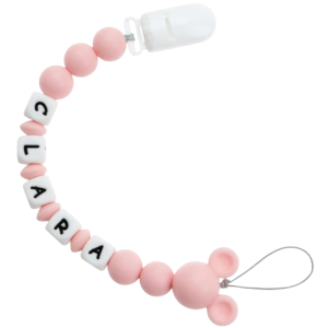 Attache tétine personnalisable mickey en silicone rose