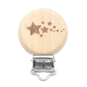 x5 Clip attache tétine gravure étoile en bois