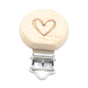 x5 Clip attache tétine gravure coeur en bois