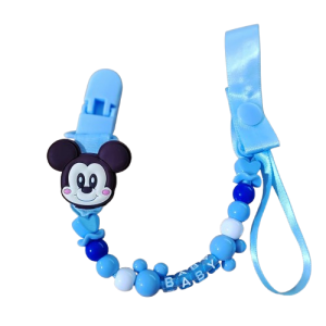 Attache tétine prénom en silicone bébé mickey bleu