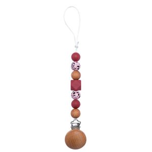 Attache tétine en silicone avec perle motif léopard rose