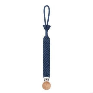 Attache tétine ruban en crochet bleu foncé