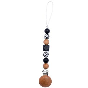 Attache tétine en silicone avec perle motif léopard noir